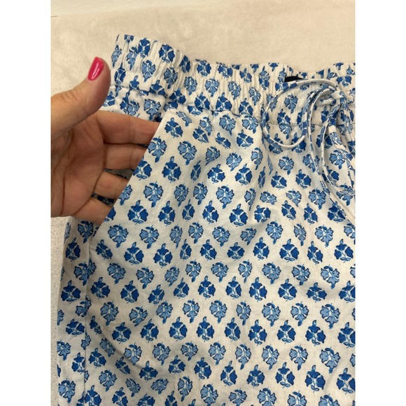 J.Crew Pants Womens 10 Blue Floral Linen Cotton Pull On Crop Coastal Beach - Picture 5 of 9